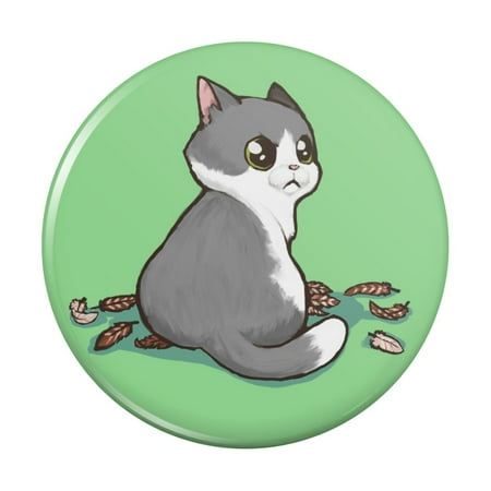Kawaii Cute Cat with Bird Feathers Kitchen Refrigerator Locker Button Magnet