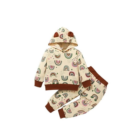 2 Pcs Toddler Rainbow print Costume Sets Girls Rainbow Print Long Sleeve Hooded Sweatshirt + Trousers Trousers Holiday Outfits
2 Pcs Toddler Rainbow print Costume Sets Girls Rainbow Print Long Sleeve Hooded Sweatshirt + Trousers Trousers Holiday Outfits