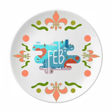 Feberary Month Season Illustration Flower Ceramics Plate Tableware Dinner Dish