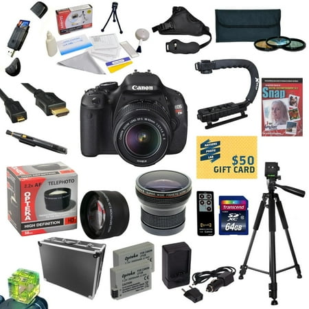Canon EOS Rebel T3i DSLR Camera with EF-S 18-55mm f\/3.5-5.6 IS STM Lens With 32GB Card, 2 Batteries, Charger, 0.20X, 2.2x Lens, 3 Filters, Case, Tripod, X-GRIP, Cleaning Kit, DVD, $50 Gift Card!