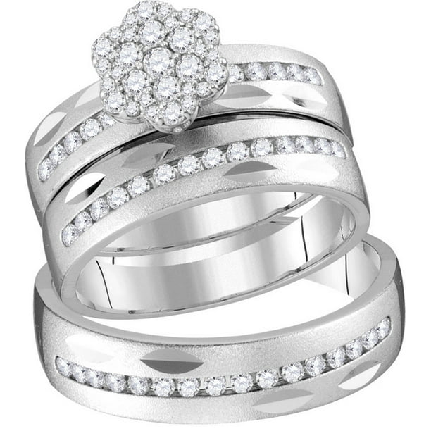 14kt White Gold His & Hers Round Diamond Matching Bridal Wedding Ring Band Set (.75 cttw.)