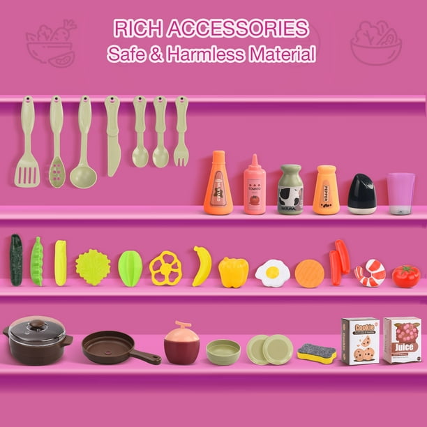 Wisairt Play Kitchen Set for Kids, 2.1FT Toy Play Kitchen w/ Realistic Lights Sounds Simulation Spray for Toddlers Girls Boys Gift 42Pcs - Small (Pink 18x8.6x24.8in) Wisairt Play Kitchen Set for Kids, 2.1FT Toy Play Kitchen w/ Realistic Lights Sounds Simulation Spray for Toddlers Girls Boys Gift 42Pcs - Small (Pink 18x8.6x24.8in) - Image 6