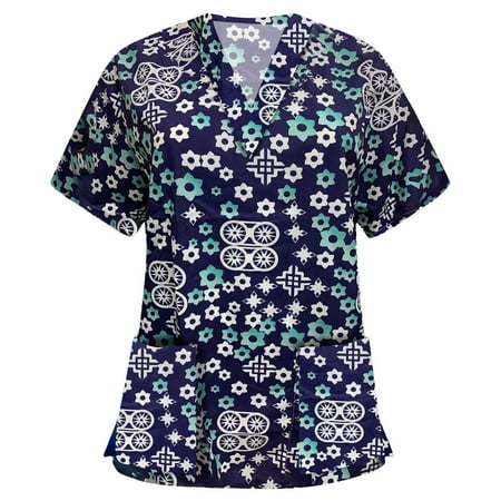 Cakiesky Womens Plus Scrubs Funny V-Neck Nursing Uniforms Navy XXL