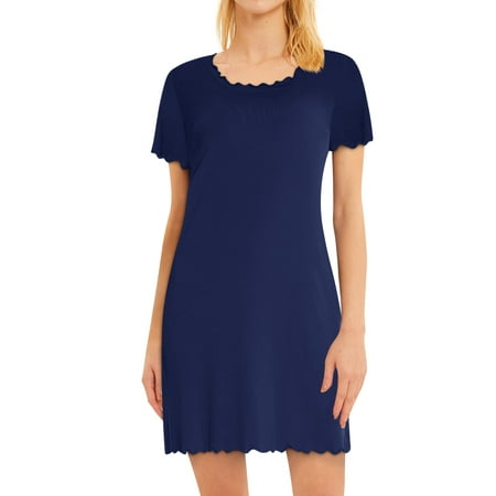 GESJQFZ Women Solid Color Waved Trim Crew Neck Short Sleeve Pajama Nightdress 
GESJQFZ Women Solid Color Waved Trim Crew Neck Short Sleeve Pajama Nightdress