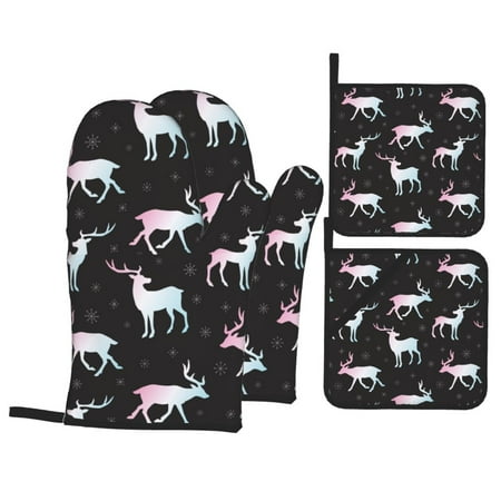 Oven Mitts and Pot Holders 4 Pcs Set Aesthetic moose snowflakes black High Heat Resistant Oven Mitts Pot Holders Long Kitchen Oven Glove for Kitchen Cooking
Oven Mitts and Pot Holders 4 Pcs Set Aesthetic moose snowflakes black High Heat Resistant Oven Mitts Pot Holders Long Kitchen Oven Glove for Kitchen Cooking