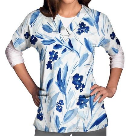 Xysaqa 3 Pockets Scrub Top for Womens V Neck Vintage Blue Leaf Print Tops Working Nursing T-Shirt
Xysaqa 3 Pockets Scrub Top for Womens V Neck Vintage Blue Leaf Print Tops Working Nursing T-Shirt