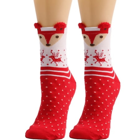 

TIANEK Cute Christmas Vintage Printing Thicker Long Comfortable Fuzzy Socks With Grips For Women