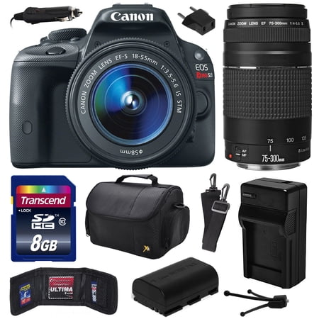 Canon EOS Rebel SL1 (100D) Digital SLR with 18-55mm STM and EF 75-300mm f\/4-5.6 III Lens includes 8GB Memory + Large Case + Extra Battery + Travel Charger + Memory Card Wallet + Cleaning Kit 8575B003