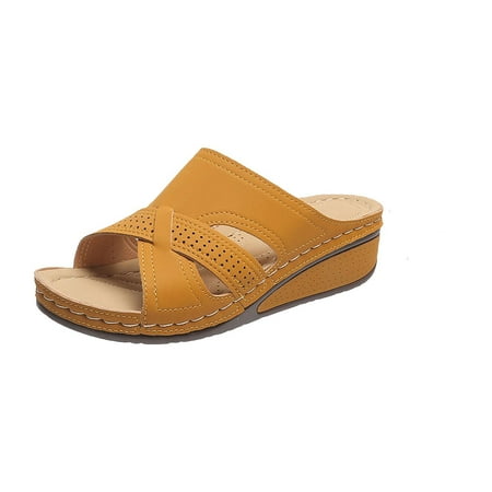SEAOPEN Womens Slides Wedge Sandals Summer Comfortable Orthopedic Slip On Sandals Dressy Bohemian Platform Sandals Plantar Fasciitis Walking Beach Shoes for Women Yellow7
SEAOPEN Womens Slides Wedge Sandals Summer Comfortable Orthopedic Slip On Sandals Dressy Bohemian Platform Sandals Plantar Fasciitis Walking Beach Shoes for Women Yellow7
