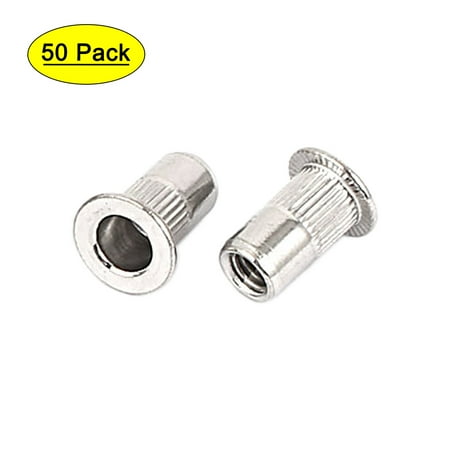 M4 Stainless Steel Flat Head Rivet Nut Insert Nutsert Silver Tone 50pcs