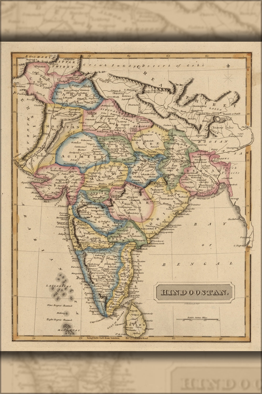 X Gallery Poster Map Of Hindoostan India Walmart