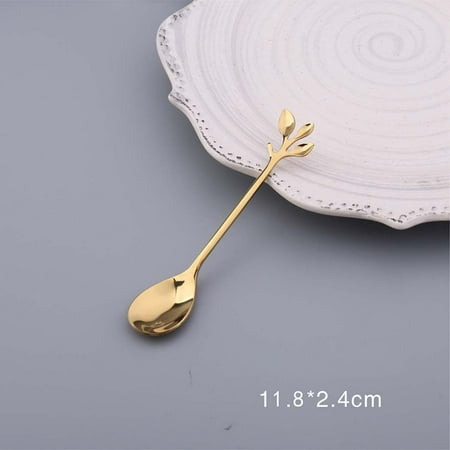 

1 Pc Stainless Steel Gold Leaf Coffee Spoon- Creative Tableware Dessert Spoons Stirring Mixing Sugar Stir Ice Cream Cake Teaspoon Gold