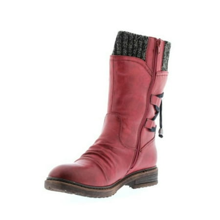 HRSR Winter Warm Back Lace Up Boots Shoes Women Boots Christmas Daily Travel Shoes(Red 43)