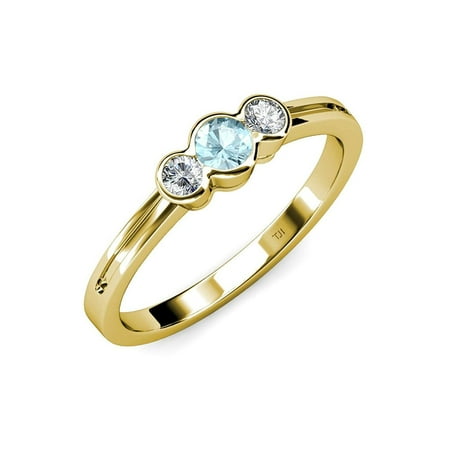 Aquamarine and Diamond (SI2-I1 G-H) Three Stone Ring 0.53 ct tw in 14K Yellow Gold.size 7.5
Aquamarine and Diamond (SI2-I1 G-H) Three Stone Ring 0.53 ct tw in 14K Yellow Gold.size 7.5