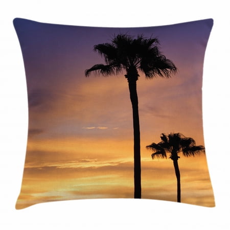Palm Tree Decor Throw Pillow Cushion Cover, PalmTrees Twilight in Tropical Environment Natural Beauty at Sunset Scene, Decorative Square Accent Pillow Case, 24 X 24 Inches, Yellow Black, by Ambesonne