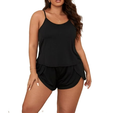 Solid Cami Short Sets Sleeveless Black Plus Pajama Sets (Women s) 
Solid Cami Short Sets Sleeveless Black Plus Pajama Sets (Women s)
