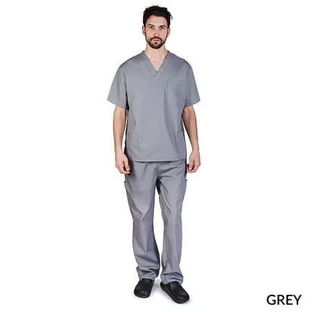 M&M SCRUBS Solid Men Scrub Set Men Medical Uniforms 201 (GREY)