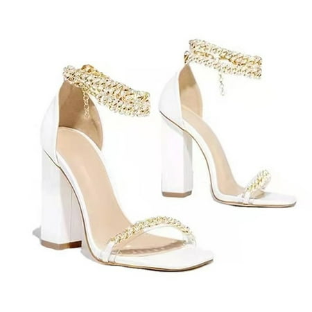 Fheaven Womens Sandals Women s Shoes Metal Chain Diamond Shiny Block High Heel Pumps Ankle Strap Casual Square Toe Sandals Sandals for Women Dressy Summer White 41
Fheaven Womens Sandals Women s Shoes Metal Chain Diamond Shiny Block High Heel Pumps Ankle Strap Casual Square Toe Sandals Sandals for Women Dressy Summer White 41