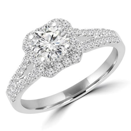 Majesty Diamonds MD180593-3.5 1.16 CTW Round Diamond Split Shank Halo Engagement Ring in 18K White Gold - Size 3.5
