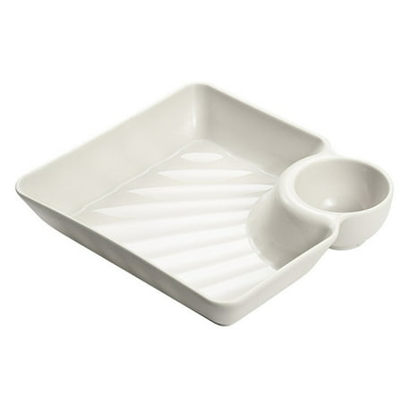 Biplut Dumpling Plate Non-slip Stackable Plastic Dipping Saucer Sushi Dish for Restaurant(White)