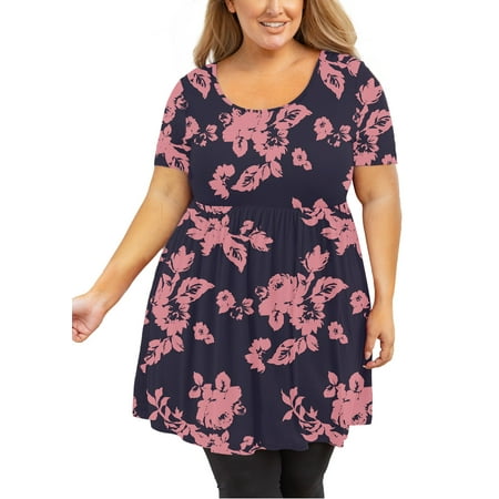 

SHOWMALL Women s Plus Size Tunic Short Sleeve Shadow Rose 5X Scoop Neck Summer Evening Top Maternity Flowy Clothes Loose Fit T Shirt