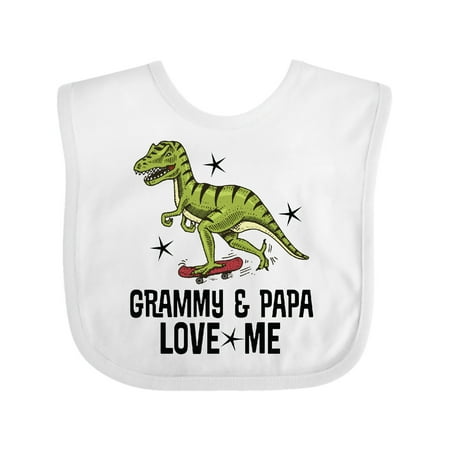 Inktastic Grammy and Papa Love Me Dinosaur Grandson Gift Baby Boy Bib