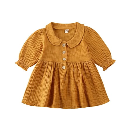 Canrulo Toddler Baby Girls Retro Solid Color Cotton Linen Long Sleeve Button Doll Collar Princess Puff Dress Yellow Brown 2-3 Years
Canrulo Toddler Baby Girls Retro Solid Color Cotton Linen Long Sleeve Button Doll Collar Princess Puff Dress Yellow Brown 2-3 Years