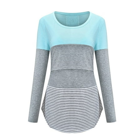 Maternity Tops Womens Maternity Long Sleeve Striped Print Nursing Tops T-shirt For Breastfeeding Sky Blue M
Maternity Tops Womens Maternity Long Sleeve Striped Print Nursing Tops T-shirt For Breastfeeding Sky Blue M