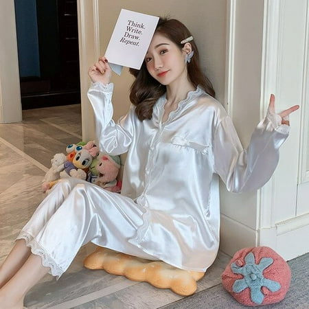 PIKADINGNIS New Stain Lace Woman Pajamas Set 2Pieces Spring Autumn Long Sexy Sleepwear Elegant Solid Color V-neck Ice Silk Homewear Clothes
PIKADINGNIS New Stain Lace Woman Pajamas Set 2Pieces Spring Autumn Long Sexy Sleepwear Elegant Solid Color V-neck Ice Silk Homewear Clothes
