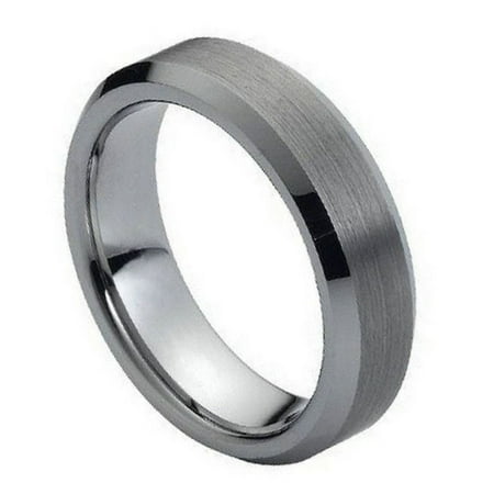 Custom Personalized Engraving Wedding Band Ring Set for Him & Her - 6mm Brushed Center Shiny Beveled Edge
