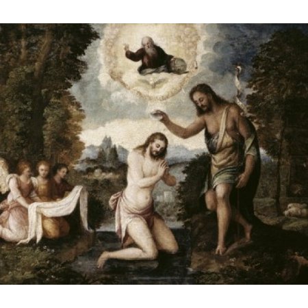 Posterazzi Baptism of Christ Paris Bordone (1500-1571 Italian) Canvas Art - Paris Bordone (24 x 36)