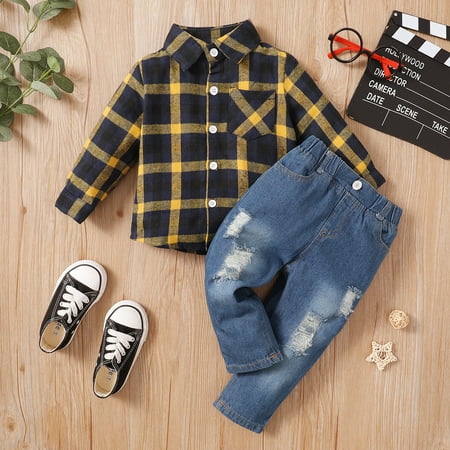 PatPat Toddler Boy Lapel Collar Button Design Plaid Shirt and Ripped Denim Jeans Set 2-piece Sizes 18M-6Y
PatPat Toddler Boy Lapel Collar Button Design Plaid Shirt and Ripped Denim Jeans Set 2-piece Sizes 18M-6Y