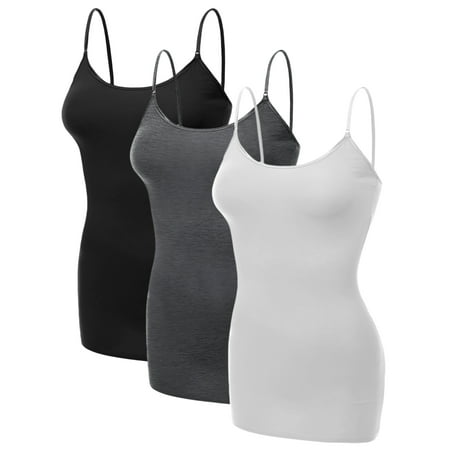 

Emmalise Women s Basic Casual Long Camisole Adjustable Strap Cami Layering Top Medium 3Pk Black Hth Charcoal White