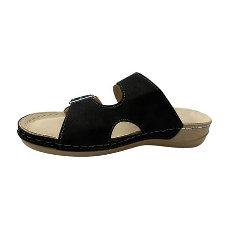 Cglfd Women S Casual Vacation Comfort Belt Buckle Open Toe Wedge Beach Sandals