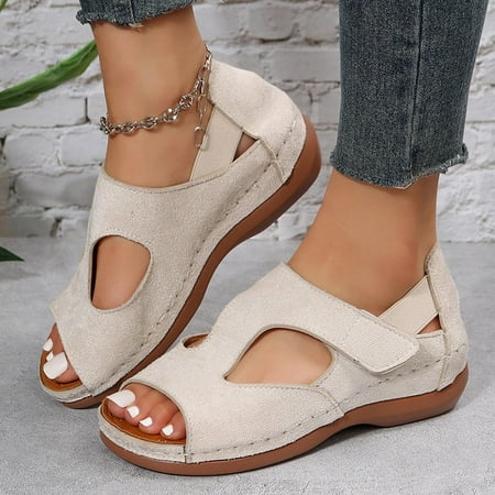 DAETIROS Youth Plus Size Thick Bottom Womens Sandals Beige Size 7