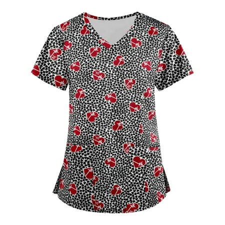 Sksloeg Scrub Tops Women Clearance V-Neck Leopard Heart Printed T-Shirts Short Sleeve Workwear Nurse Uniform Tee with Pockets Red L
Sksloeg Scrub Tops Women Clearance V-Neck Leopard Heart Printed T-Shirts Short Sleeve Workwear Nurse Uniform Tee with Pockets Red L