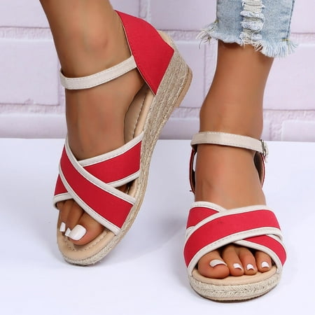 

Women Sandals Savings Clearance 2023! KBODIU Women s Open Toe Buckle Ankle Platform Wedge Sandals Casual Women s Sandals Roman Beach Sandals