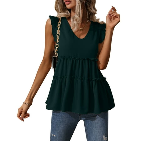 ✪ Tunics Simple Elegant Shirts Sleeveless V-Neck Daily New Vest for Women Girl