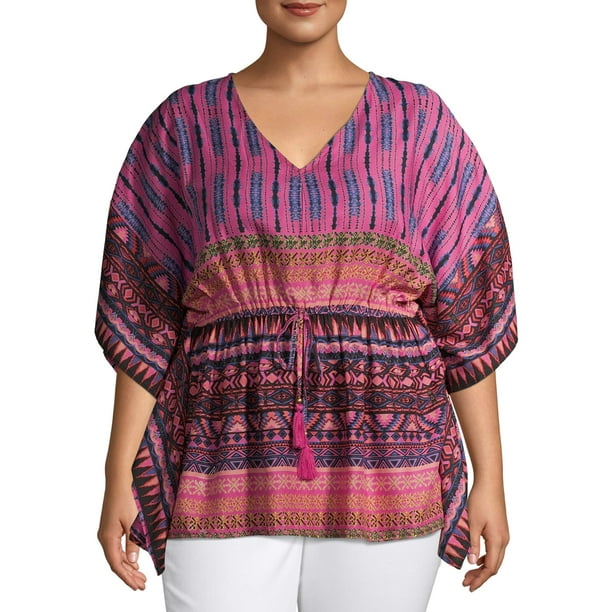 Romantic Gypsy Women's Plus Size Poncho With Tassel Tie Waist