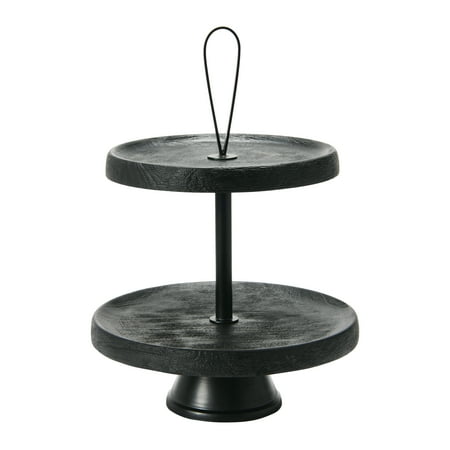 Creative Co-Op 12 x 12 Wood 2-Tier Tiered Dessert Stand Black