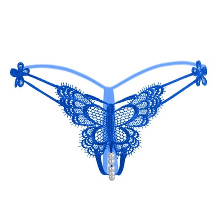 dmqupv Womens Panties Women s Panties Thong Open Crotch Panties Low Waist Hollow T Pants Blue One Size