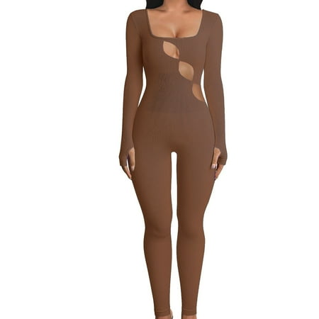 Women Long Sleeve Jumpsuits Solid Color Knitted Ribbed Hollow-Out Front Square Neck Long Rompers Skinny One-Piece Clothes
Women Long Sleeve Jumpsuits Solid Color Knitted Ribbed Hollow-Out Front Square Neck Long Rompers Skinny One-Piece Clothes