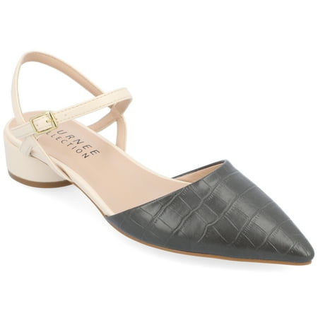 Journee Collection Womens Brynn Croco Vegan Leather Pointed Toe Flats