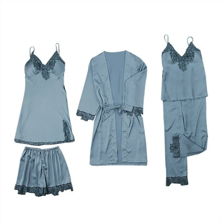 Qiaocaity Pajamas for Women 5 Pieces Lingerie Set Silk Satin Solid Temptation Babydoll Underwear Sleepwear Camisole Nightdress + Nightgown Robe Suit Gifts for Women Blue L
Qiaocaity Pajamas for Women 5 Pieces Lingerie Set Silk Satin Solid Temptation Babydoll Underwear Sleepwear Camisole Nightdress + Nightgown Robe Suit Gifts for Women Blue L