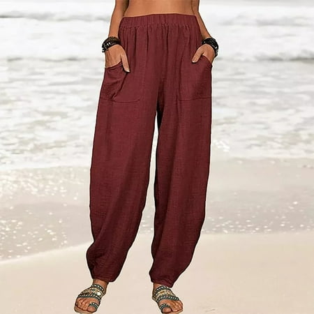 Spring s New Arrivals POROPL Fashion Summer Casual Loose Cotton Linen Pocket Solid Pants Pajama Pants for Women Clearance Wine Size 4 
Spring s New Arrivals POROPL Fashion Summer Casual Loose Cotton Linen Pocket Solid Pants Pajama Pants for Women Clearance Wine Size 4