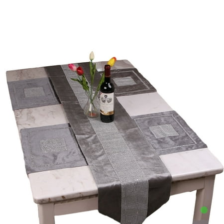 Silver Table Runner Set Tassel Home Decor Rhinestone Cushion Chenille Place-Mat