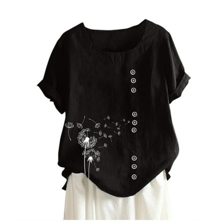 Women T-Shirt Top Plus Size Linen Flower Floral Daisy Dandelion Graphic Pattern Short Sleeve Loose Button Decor Tee
Women T-Shirt Top Plus Size Linen Flower Floral Daisy Dandelion Graphic Pattern Short Sleeve Loose Button Decor Tee