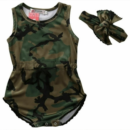 Toddler Baby Girl Camo Bodysuit Romper Jumpsuit One-Pieces Clothes Outfits