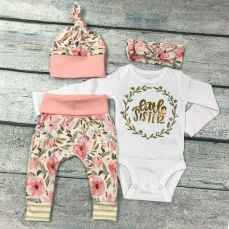 Newborn Infant Baby Girls Cute Sister Outfit Sister Letter Outfits Set Romper+Print Pant Set+Headband+Hat Fall Winter Clothes
Newborn Infant Baby Girls Cute Sister Outfit Sister Letter Outfits Set Romper+Print Pant Set+Headband+Hat Fall Winter Clothes