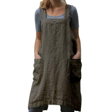 Sunisery Cotton Linen Aprons Solid Color Cross Bandage X Shape Back Kitchen Cooking Clothes